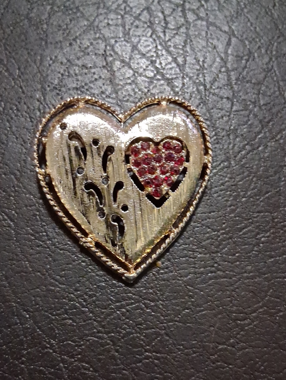 Gold Heart Pendant with Red Ruby Accented